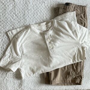 GAP Kids White Button Down Shirt and Tan Pants Set